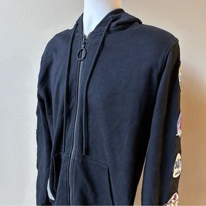 Off-White “Main Label” Embroidered Patches Full Zip Hoodie Jacket (L) Black